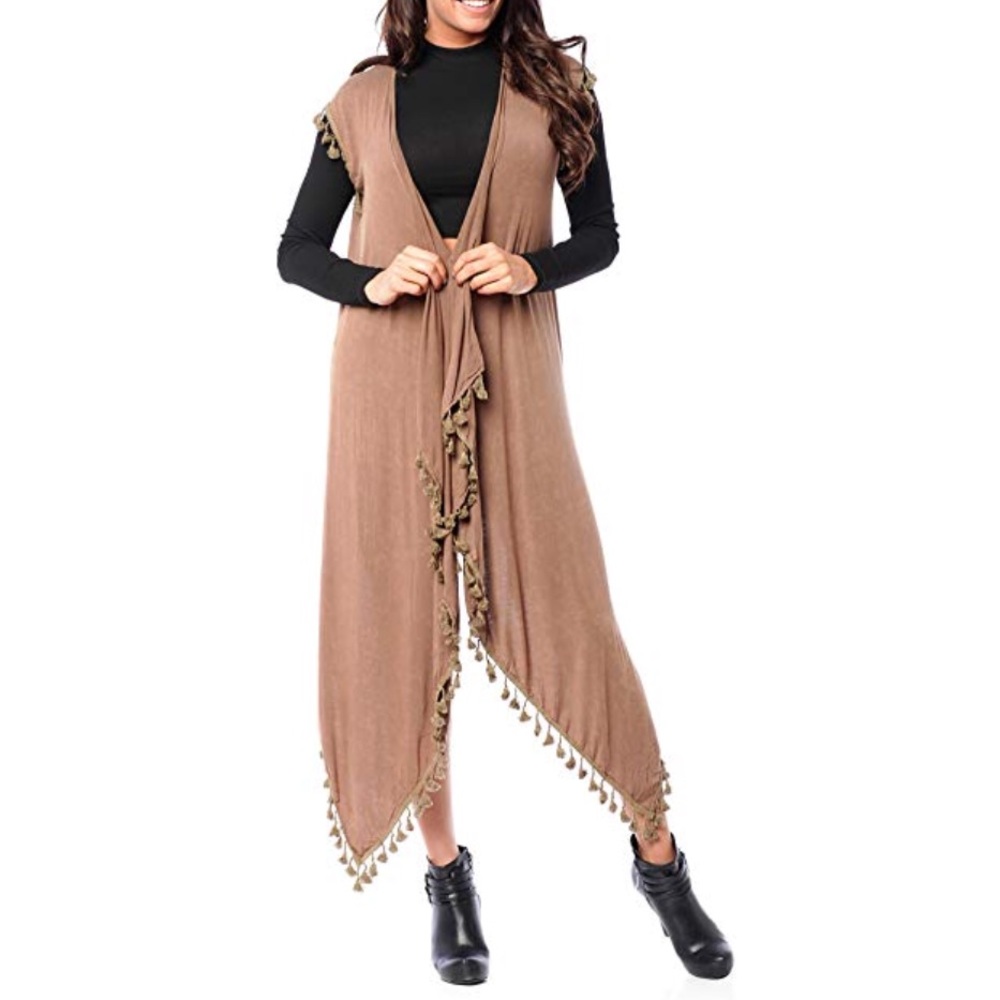 Draped Fringe Duster Tunic Cardigan Shrug - Picture 2 of 3